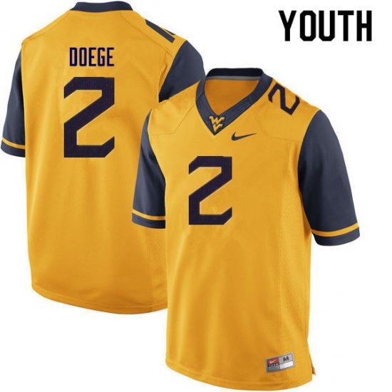 Youth West Virginia Mountaineers NCAA #2 Jarret Doege Gold Authentic Nike Stitched College Football Jersey FC15I70VK